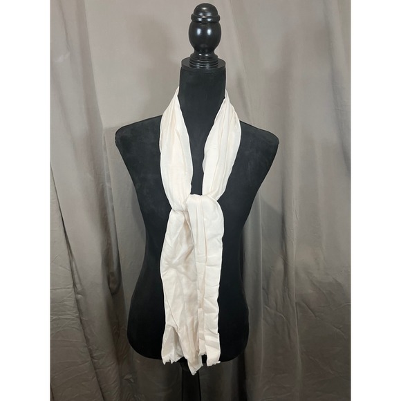 Unbranded Accessories - Unbranded Cream Lightweight Sheer Crinkle Scarf Raw Edge Fringe Off White